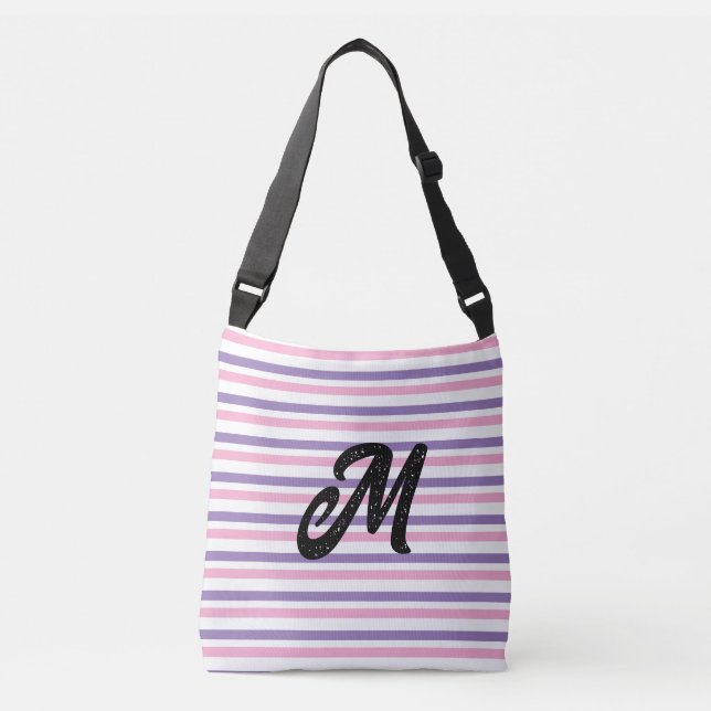 Monogram Lavendel Pink White Stripes Tragetaschen Mit Langen Trägern (Vorderseite)
