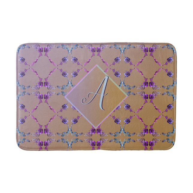 Monogram Lavendel Rose Herzblutdrucksatz Badematte (Vorderseite)