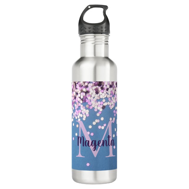 Monogram Lavender Confetti auf Blue Edelstahlflasche (Vorderseite)