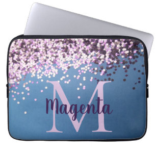 Monogram Lavender Confetti auf Blue Laptopschutzhülle