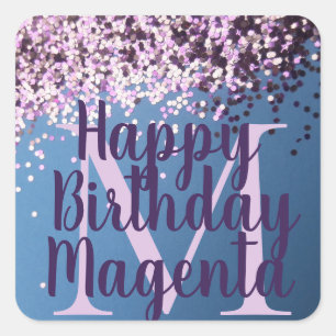 Monogram Lavender Confetti auf Blue Quadratischer Aufkleber