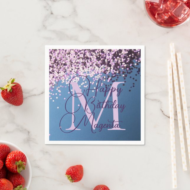 Monogram Lavender Confetti Geburtstag Personalisie Serviette (Beispiel)