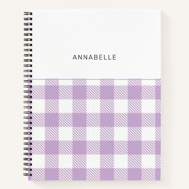 Monogram Lavender Gingham Girly Elegant Notebook Notizbuch (Vorderseite)