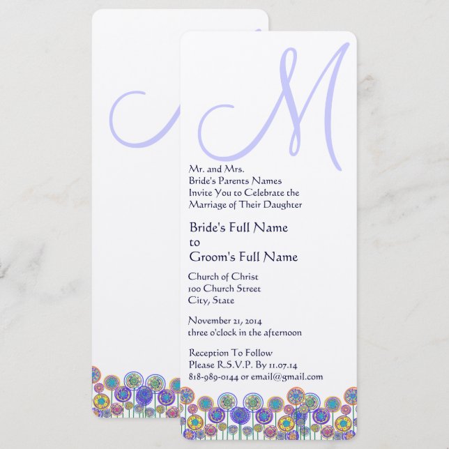 Monogram Lavender Periwinkle Wedding Einladung (Vorne/Hinten)