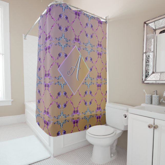 Monogram Lavender Rose Herzerkrankung Duschvorhang (Beispiel)