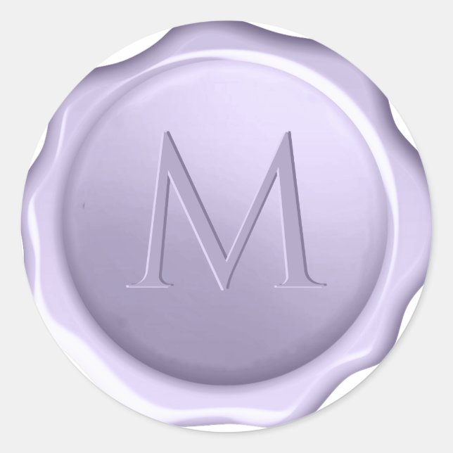 Monogram Lavender Wax Siegel Embossed Initial Lila Runder Aufkleber (Vorderseite)