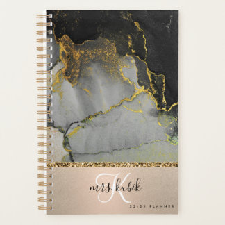 Monogram-Lehrer-Planner aus Gold und schwarzem Mar Planer
