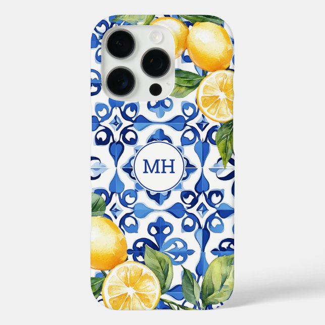 Monogram Lemon Citrus Fruit Elegant Mittelmeer Case-Mate iPhone Hülle (Rückseite)