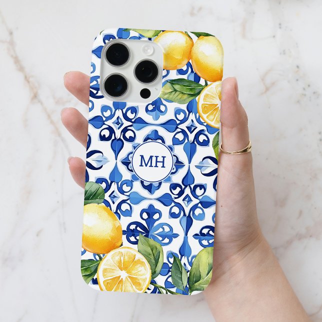 Monogram Lemon Citrus Fruit Elegant Mittelmeer Case-Mate iPhone Hülle (Monogram Lemon Citrus Fruit Elegant Mediterranean Case-Mate iPhone Case)