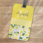 Monogram Lemon Citrus Muster Gepäckanhänger<br><div class="desc">Stilvolles Monogramm-Design mit Zitruslemon-Muster</div>