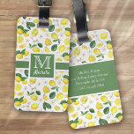 Monogram Lemon Citrus Muster Gepäckanhänger<br><div class="desc">Stilvolles Monogramm-Design mit Zitruslemon-Muster</div>