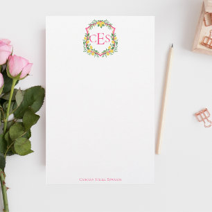 Monogram Lemon Wappen, Pink & Orange Custom Briefpapier