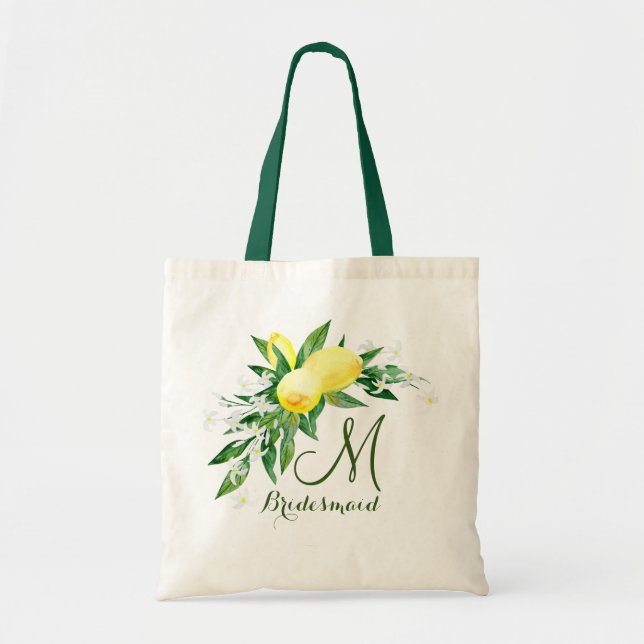 Monogram Lemons Blossom Bridesmaid Tote Bag Tragetasche (Vorne)