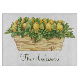 Monogram Lemons in einem schwarzen Blätter Schneidebrett