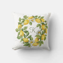 Monogram Lemons Wreath Green Yellow Kissen