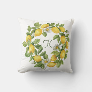 Monogram Lemons Wreath Green Yellow Kissen