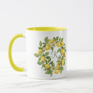 Monogram Lemons Wreath Green Yellow Tasse