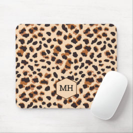 Monogram Leopard Brown Chic Girl Animal Print Mousepad