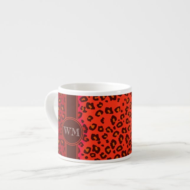 Monogram Leopard Druck Orangenkaffeespresso Tasse (Vorderseite Links)
