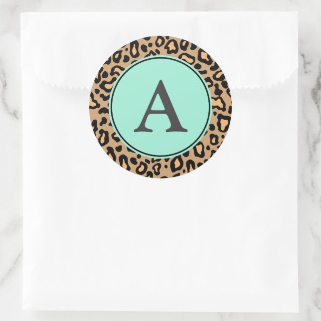 Monogram Leopard Musterkleber Runder Aufkleber (Tasche)