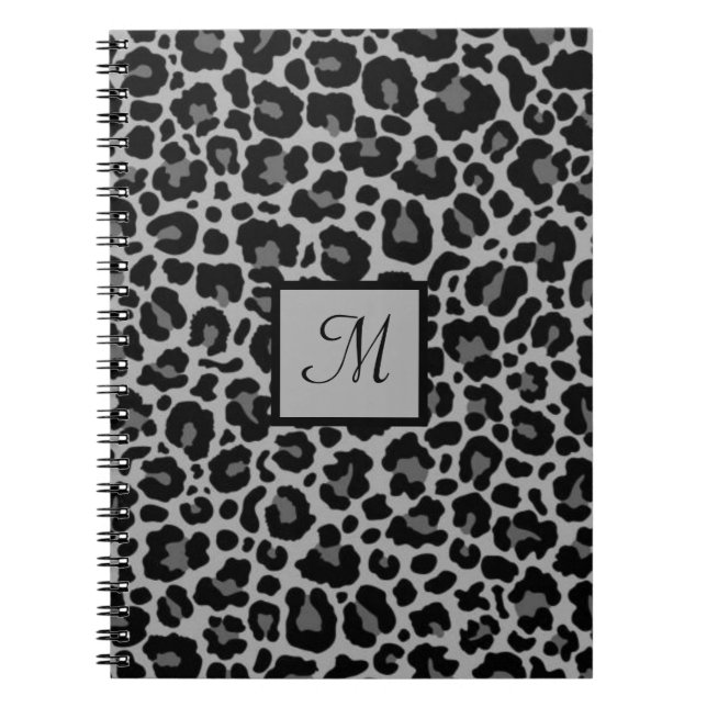 Monogram Leopard Print Animal Cheetah Gray Initial Notizblock (Vorderseite)