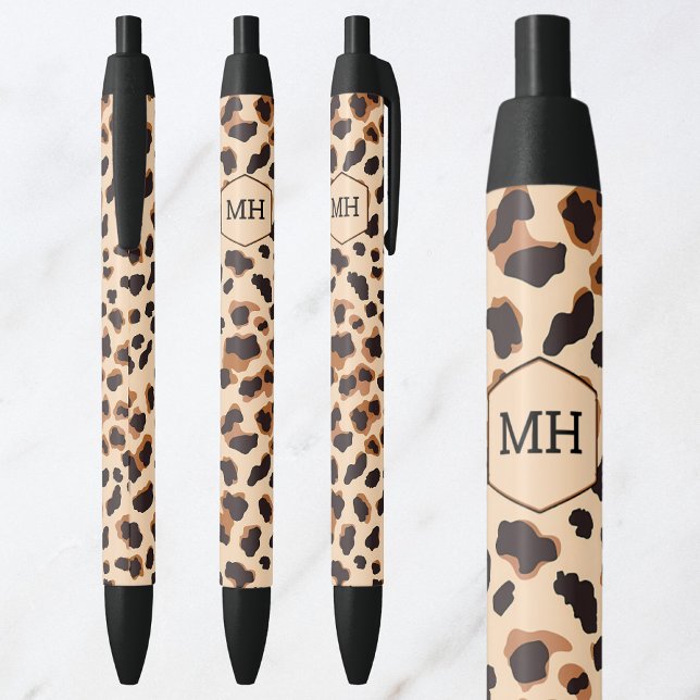 Monogram Leopard Print Brown Black Animal Pattern Kugelschreiber (Monogram Leopard Print Brown Black Animal Pattern Pen)