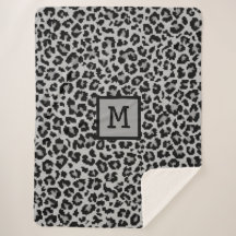 Monogram Leopard Print Initial Elegant Animal Gray