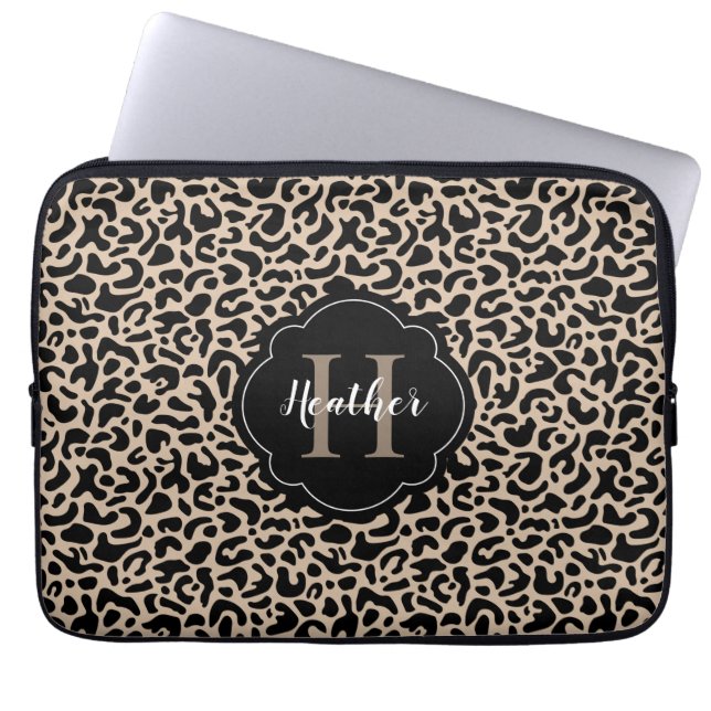 Monogram Leopard Print Laptopschutzhülle (Vorderseite)