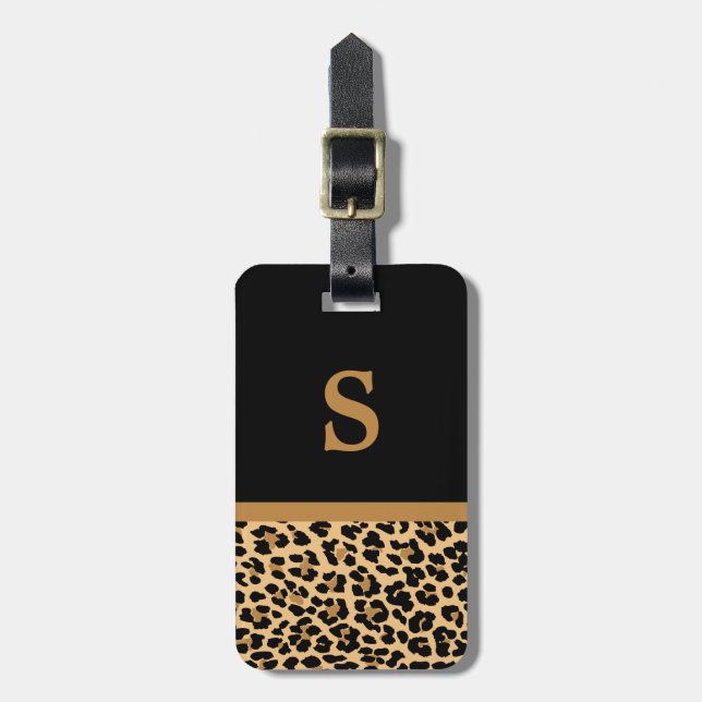 Monogram Leopard Print Lugtag Gepäckanhänger (Vorderseite vertikal)