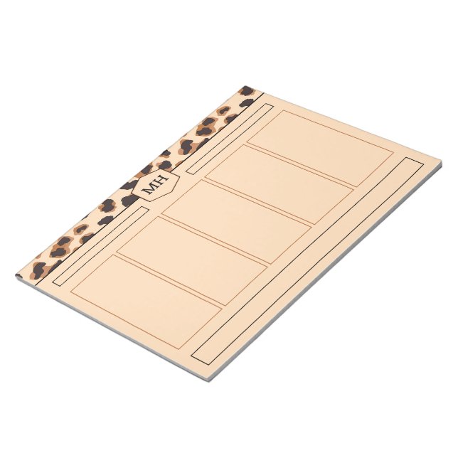 Monogram Leopard Print Modern Brown Black Animal Notizblock (angewinkelt)