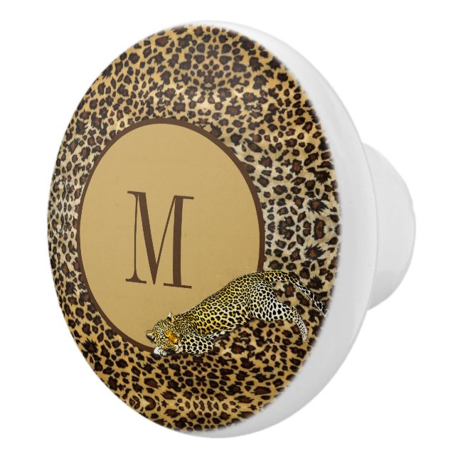 Monogram Leopard Print Pattern Wild Custom Keramikknauf (Rechts)