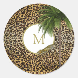 Monogram Leopard Print Pattern Wild Custom Runder Aufkleber