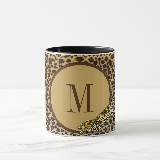 Monogram Leopard Print Pattern Wild Custom Tasse (Zentrum)