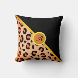 Monogram Leopard Print Two Tone Golden Black Kissen