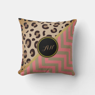 Monogram Leopard Print Zigzag Zickzack Zwei-Tone Kissen