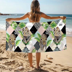 Monogram Leopard Wild Jungle Modern Girly Chic Strandtuch