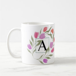 Monogram Letter A Black & White mit Blume Kaffeetasse