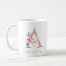 Monogram Letter A Floral Water Colour Coffee Tasse