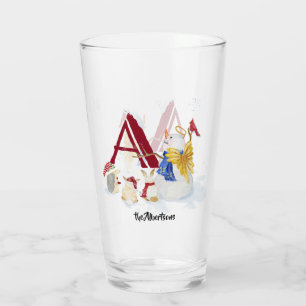 Monogram Letter A Frohe Weihnachts Angel Snowman Glas
