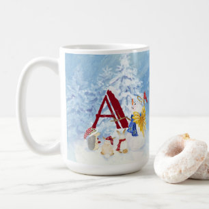 Monogram Letter A Frohe Weihnachts Angel Snowman Kaffeetasse