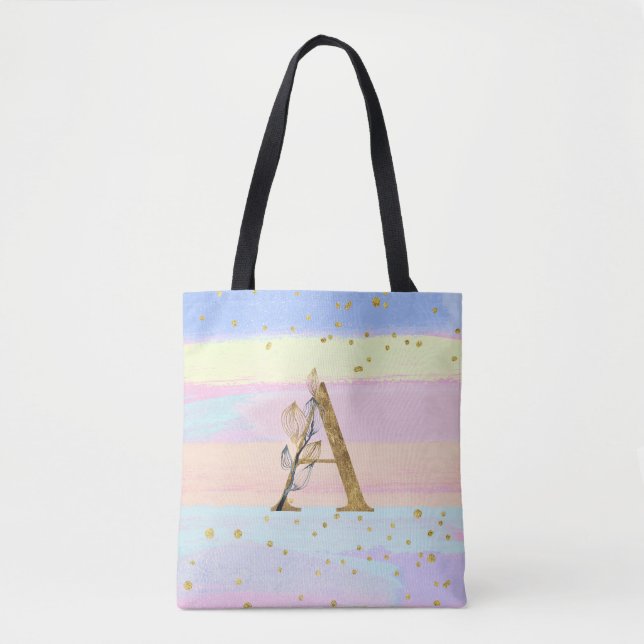 *~ Monogram LETTER A - Pastel Colors Gold Glitzer (Vorderseite)