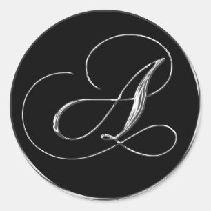 Monogram Letter A Sliver auf Black Wedding Siegel Runder Aufkleber