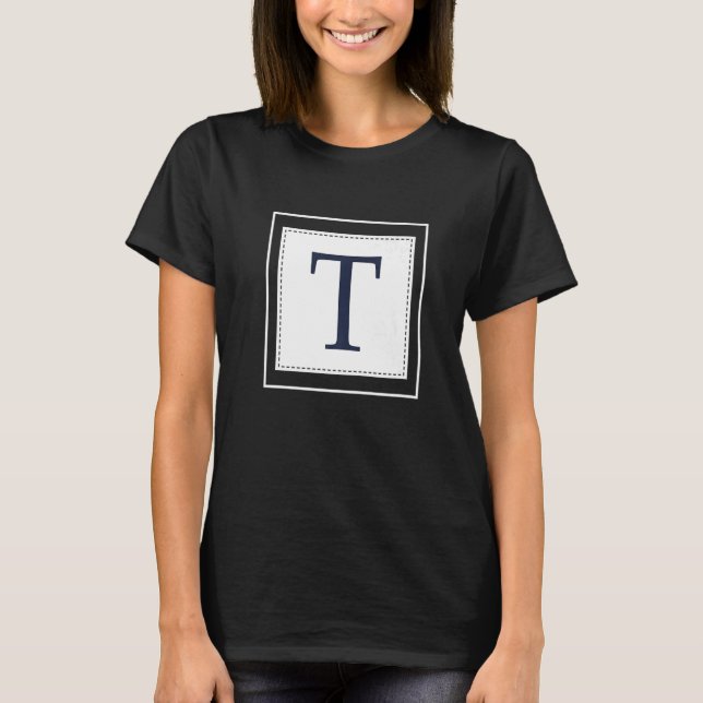 Monogram Letter Alphabet Initial Navy Blue T-Shirt (Vorderseite)