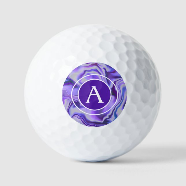 Monogram-Letter aus blauem und Lila Silky-Marmor Golfball (Vorderseite)