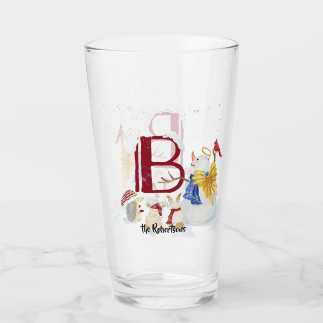 Monogram Letter B Angel Snowman Frohe Weihnachten Glas (Rückseite)