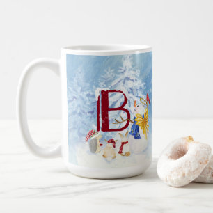 Monogram Letter B Angel Snowman Frohe Weihnachten Kaffeetasse