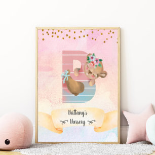 Monogram Letter B Niedlich Bär Girl Kinderzimmer P Poster