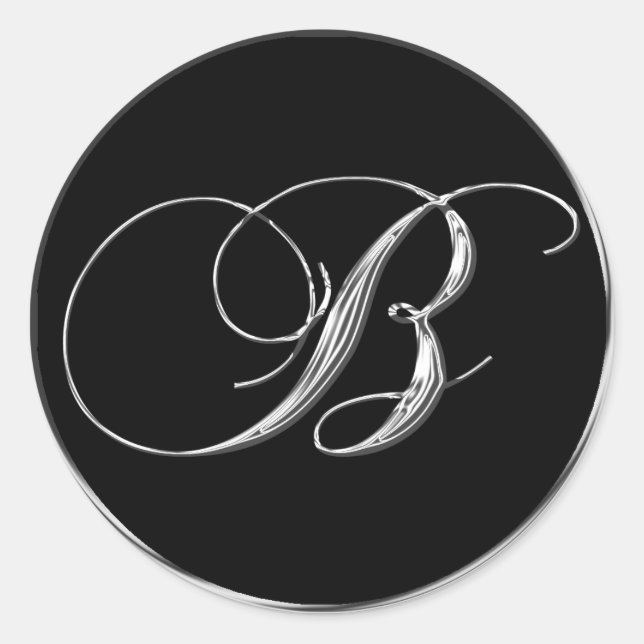 Monogram Letter B Sliver auf Black Wedding Siegel Runder Aufkleber (Vorderseite)