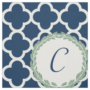 Monogram Letter Blue mit grünem Kranzquatrefolie Stoff