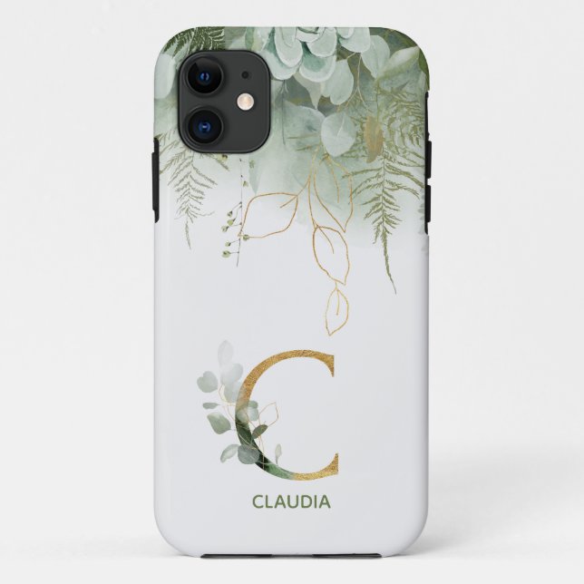 Monogram Letter C Elegant Greenery Case-Mate iPhone Hülle (Rückseite)